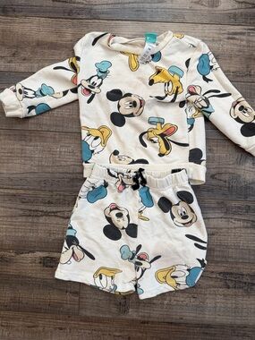Disney Cream Mickey & Friends Short Pajama Set with Blue and Yellow Accents